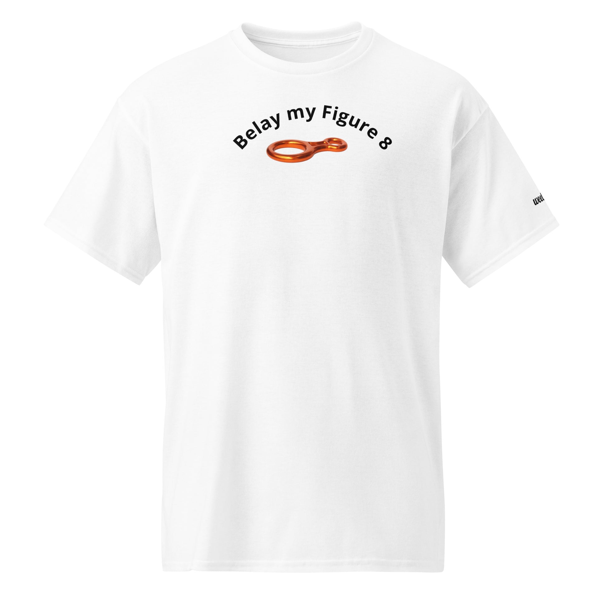 Unisex sports t-shirt with 'Belay my Figure 8' slogan, styled for climbers with a playful twist.