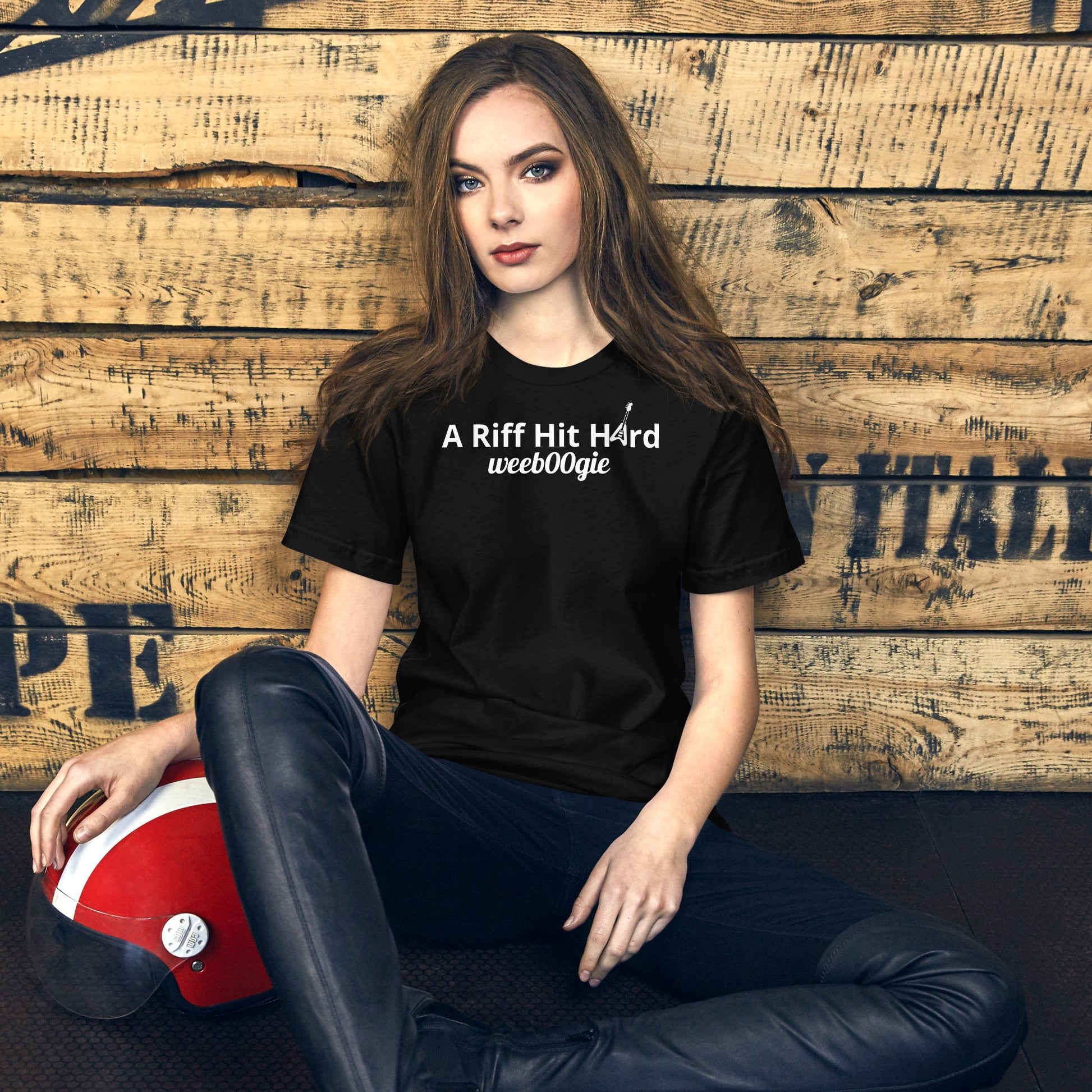 Unisex Staple T-Shirt with 'A Riff Hit Hard' Design and wee b00gie Logo - 100% Airlume Combed Ring-Spun Cotton with Side-Seamed Construction - Classic Fit with Shoulder-to-Shoulder Taping - Perfect for Music Lovers and Dance Enthusiasts - wee b00gie store