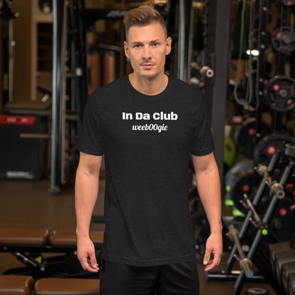 Unisex Staple T-Shirt with 'In Da Club' Design and wee b00gie Logo - 100% Airlume Combed Ring-Spun Cotton with Side-Seamed Construction - Classic Fit with Shoulder-to-Shoulder Taping - Perfect for Music Lovers and Dance Enthusiasts - wee b00gie store