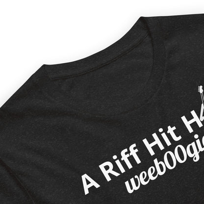 Unisex Staple T-Shirt with 'A Riff Hit Hard' Design and wee b00gie Logo - 100% Airlume Combed Ring-Spun Cotton with Side-Seamed Construction - Classic Fit with Shoulder-to-Shoulder Taping - Perfect for Music Lovers and Dance Enthusiasts - wee b00gie store