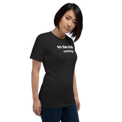 Unisex Staple T-Shirt with 'In Da Club' Design and wee b00gie Logo - 100% Airlume Combed Ring-Spun Cotton with Side-Seamed Construction - Classic Fit with Shoulder-to-Shoulder Taping - Perfect for Music Lovers and Dance Enthusiasts - wee b00gie store
