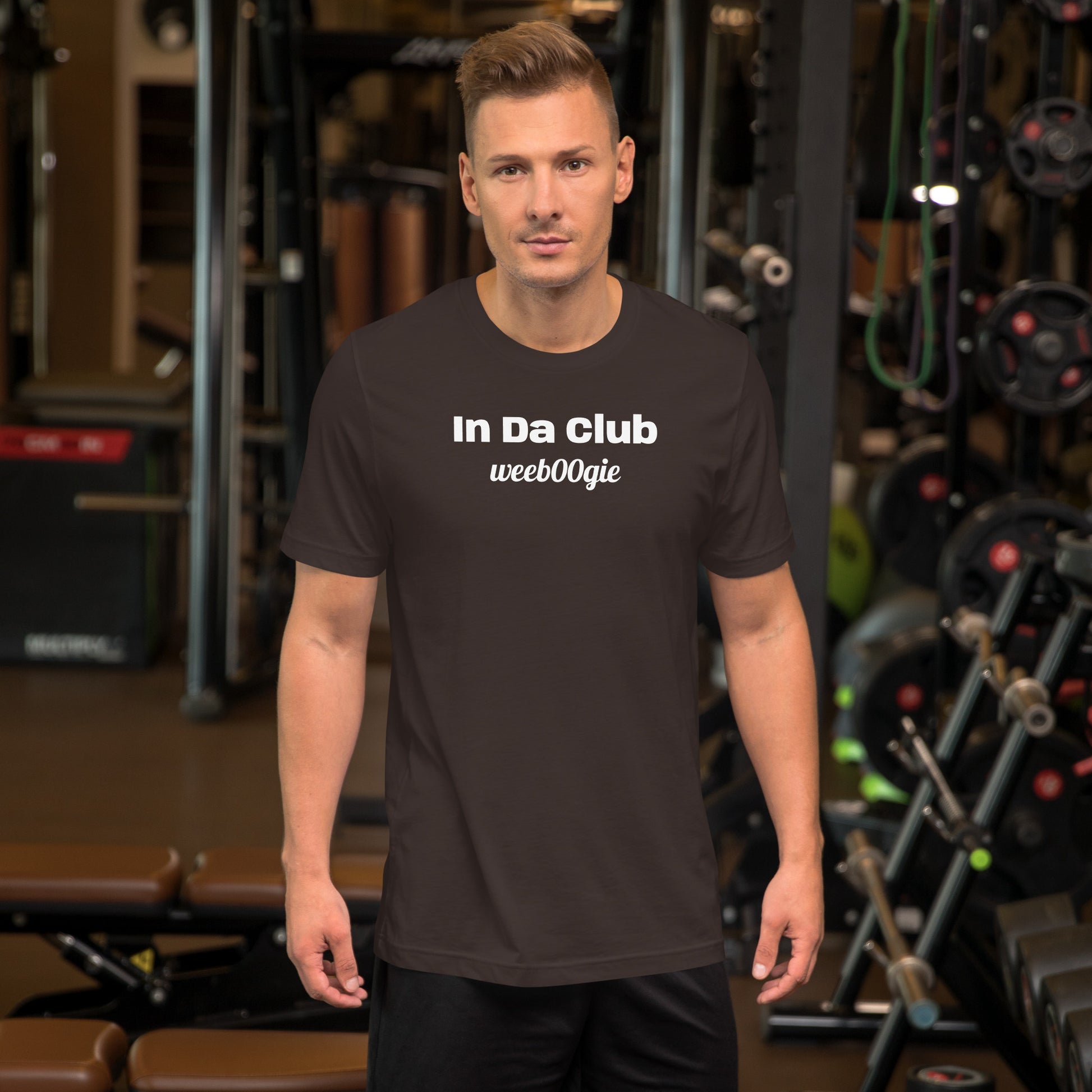 Unisex Staple T-Shirt with 'In Da Club' Design and wee b00gie Logo - 100% Airlume Combed Ring-Spun Cotton with Side-Seamed Construction - Classic Fit with Shoulder-to-Shoulder Taping - Perfect for Music Lovers and Dance Enthusiasts - wee b00gie store