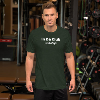 Unisex Staple T-Shirt with 'In Da Club' Design and wee b00gie Logo - 100% Airlume Combed Ring-Spun Cotton with Side-Seamed Construction - Classic Fit with Shoulder-to-Shoulder Taping - Perfect for Music Lovers and Dance Enthusiasts - wee b00gie store