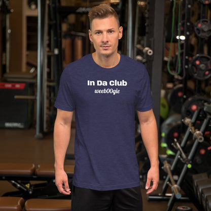 Unisex Staple T-Shirt with 'In Da Club' Design and wee b00gie Logo - 100% Airlume Combed Ring-Spun Cotton with Side-Seamed Construction - Classic Fit with Shoulder-to-Shoulder Taping - Perfect for Music Lovers and Dance Enthusiasts - wee b00gie store