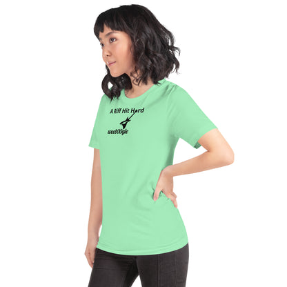 Unisex Staple T-Shirt with 'A Riff Hit Hard' Design and wee b00gie Logo - 100% Airlume Combed Ring-Spun Cotton with Side-Seamed Construction - Classic Fit with Shoulder-to-Shoulder Taping - Perfect for Music Lovers and Dance Enthusiasts - wee b00gie store
