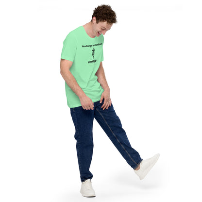 Unisex Staple T-Shirt with 'Headbanger on Handlebars' Design and wee b00gie Logo - 100% Airlume Combed Ring-Spun Cotton with Side-Seamed Construction - Classic Fit with Shoulder-to-Shoulder Taping - Perfect for Cyclists and Music Lovers - wee b00gie store