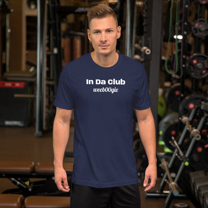 Unisex Staple T-Shirt with 'In Da Club' Design and wee b00gie Logo - 100% Airlume Combed Ring-Spun Cotton with Side-Seamed Construction - Classic Fit with Shoulder-to-Shoulder Taping - Perfect for Music Lovers and Dance Enthusiasts - wee b00gie store