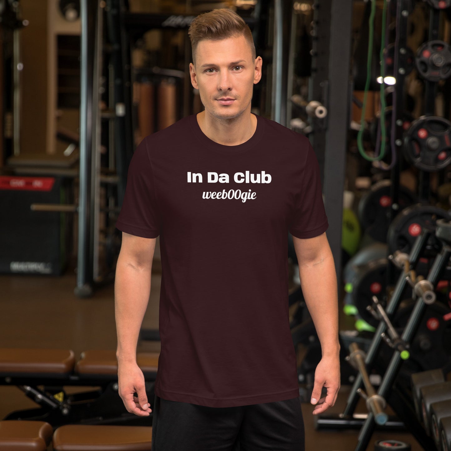 Unisex Staple T-Shirt with 'In Da Club' Design and wee b00gie Logo - 100% Airlume Combed Ring-Spun Cotton with Side-Seamed Construction - Classic Fit with Shoulder-to-Shoulder Taping - Perfect for Music Lovers and Dance Enthusiasts - wee b00gie store