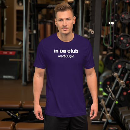Unisex Staple T-Shirt with 'In Da Club' Design and wee b00gie Logo - 100% Airlume Combed Ring-Spun Cotton with Side-Seamed Construction - Classic Fit with Shoulder-to-Shoulder Taping - Perfect for Music Lovers and Dance Enthusiasts - wee b00gie store