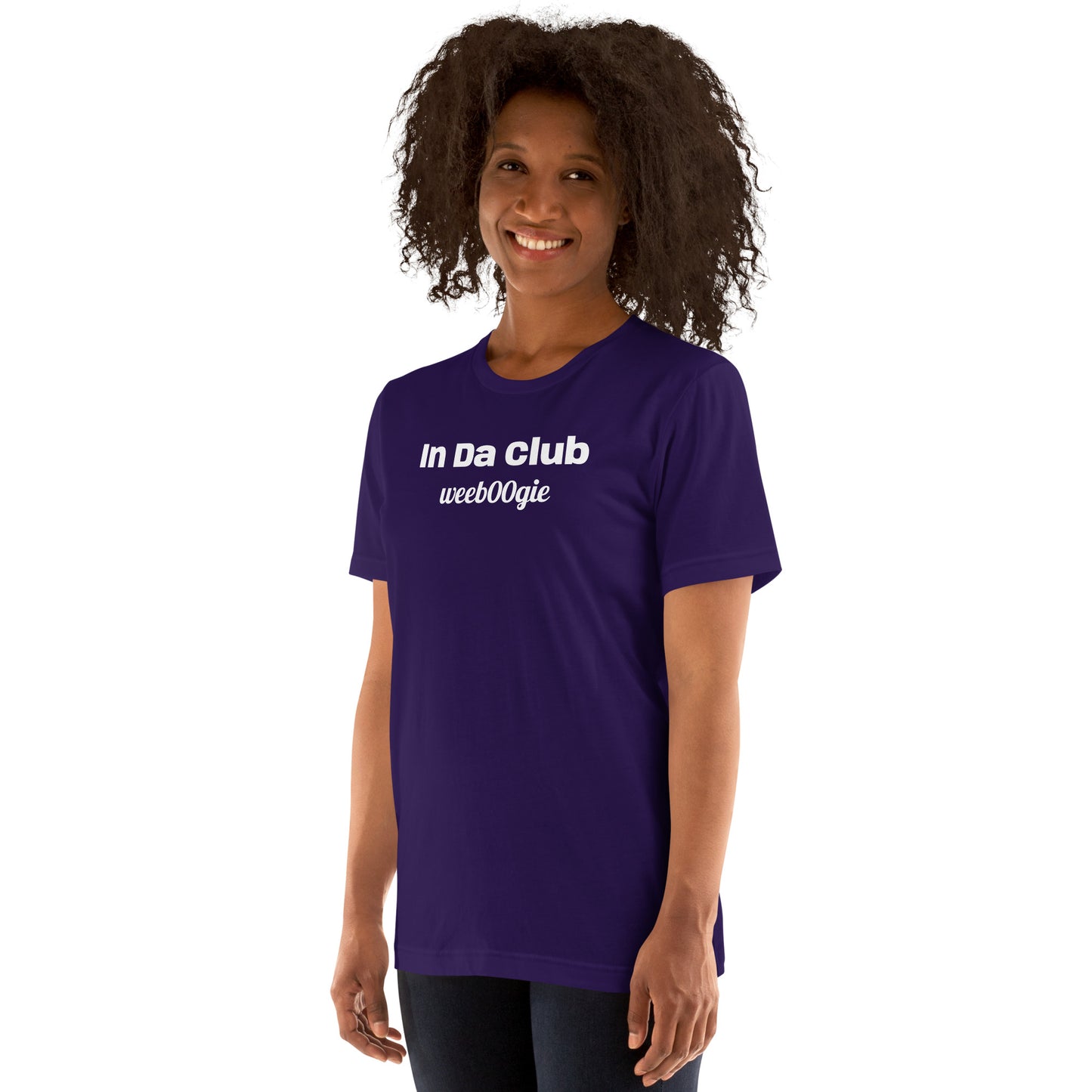 Unisex Staple T-Shirt with 'In Da Club' Design and wee b00gie Logo - 100% Airlume Combed Ring-Spun Cotton with Side-Seamed Construction - Classic Fit with Shoulder-to-Shoulder Taping - Perfect for Music Lovers and Dance Enthusiasts - wee b00gie store