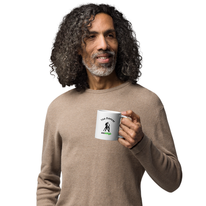 Tea Dancer White Glossy Mug featuring elegant dancing couple - ballroom dance gift for waltz, foxtrot and tango enthusiasts - microwave and dishwasher safe ceramic coffee cup - perfect for dance teachers and performers - wee b00gie store.