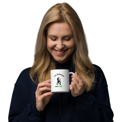 Tea Dancer White Glossy Mug featuring elegant dancing couple - ballroom dance gift for waltz, foxtrot and tango enthusiasts - microwave and dishwasher safe ceramic coffee cup - perfect for dance teachers and performers - wee b00gie store.