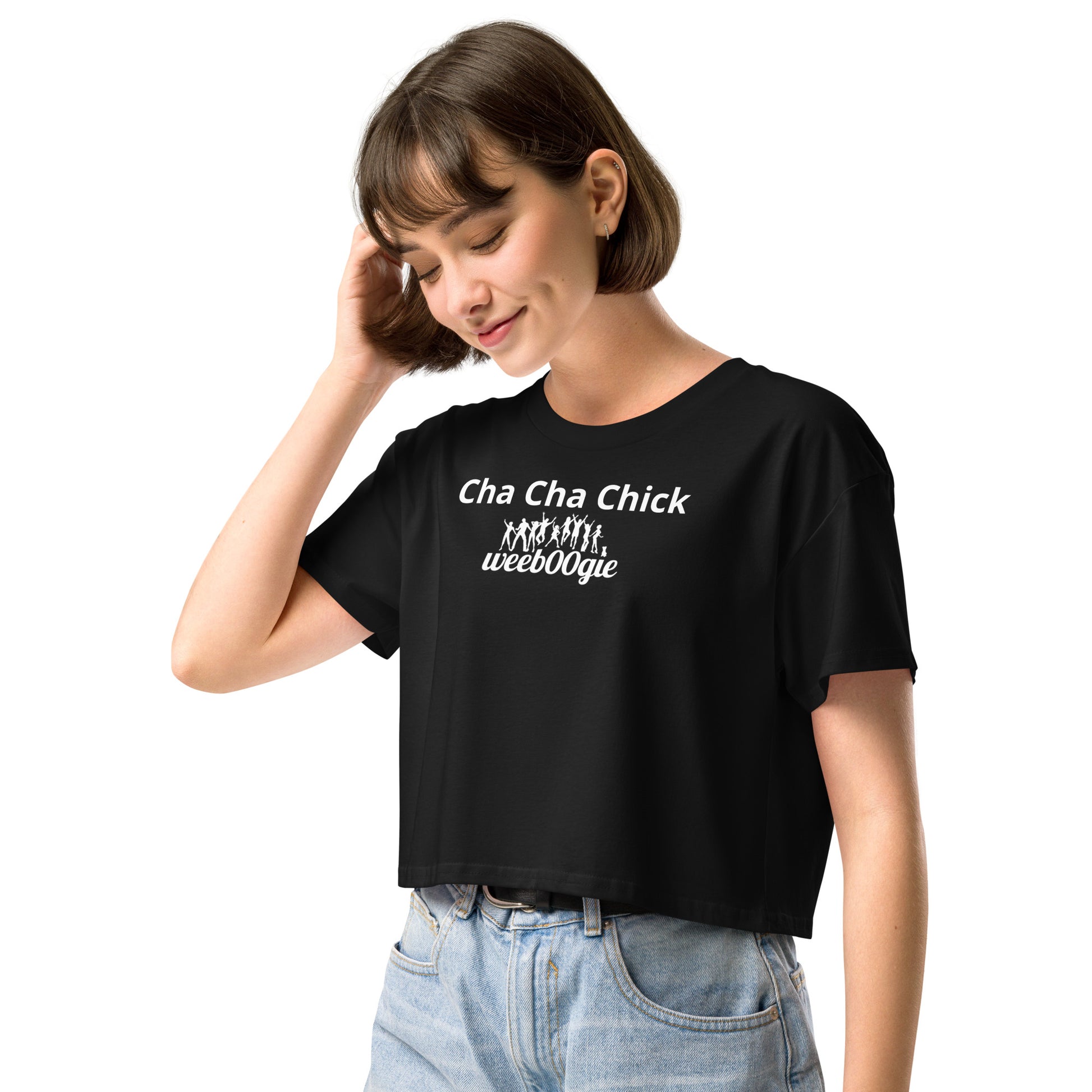 Cha Cha Chick Women's Crop Top - 100% Soft Combed Cotton with Ribbed Crew Neck and Dropped Shoulders - Relaxed Fit Cropped Length - Perfect for Dancing and Casual Style - wee b00gie store