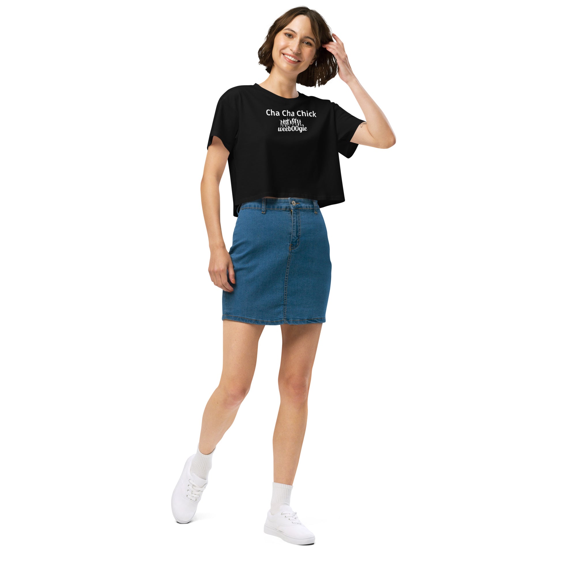 Cha Cha Chick Women's Crop Top - 100% Soft Combed Cotton with Ribbed Crew Neck and Dropped Shoulders - Relaxed Fit Cropped Length - Perfect for Dancing and Casual Style - wee b00gie