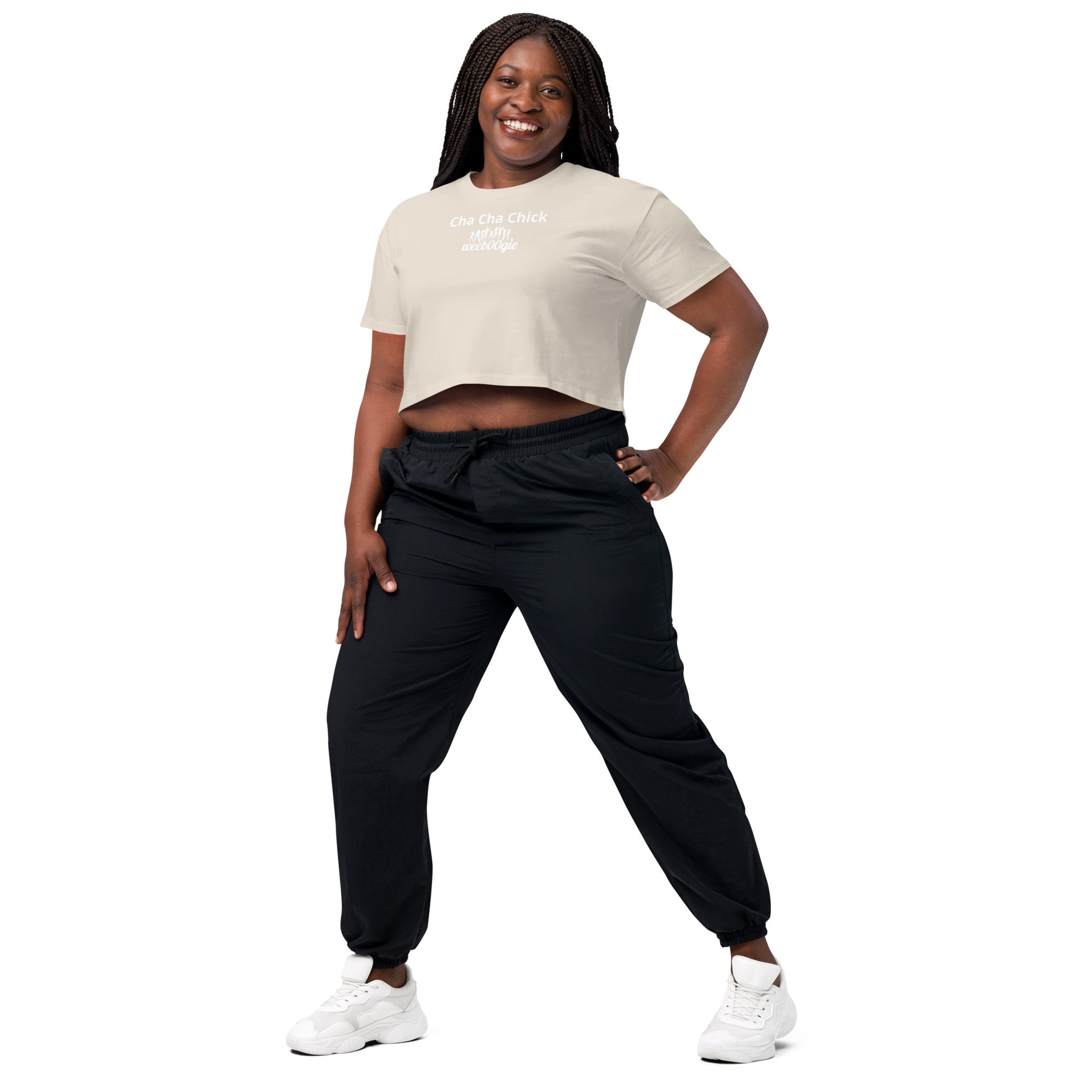 Cha Cha Chick Women's Crop Top - 100% Soft Combed Cotton with Ribbed Crew Neck and Dropped Shoulders - Relaxed Fit Cropped Length - Perfect for Dancing and Casual Style - wee b00gie store