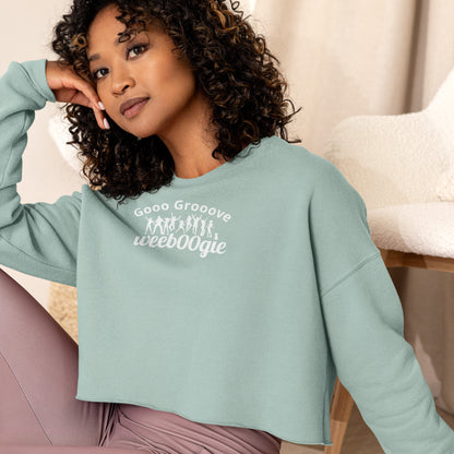 Gooo Grooove Women's Crop Sweatshirt - 52% Cotton/48% Poly Fleece, Raw Hem, Ribbed Neckline - Dusty Blue - Perfect for Dance Challenges and Street-Style Fashion - wee b00gie store