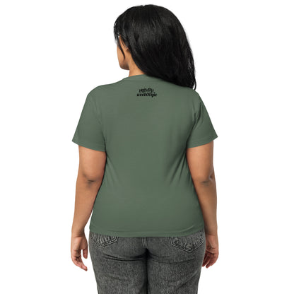 Women's High-Waisted Tee - Premium Cotton Blend with Classic Fit in Pine Green - Comfortable High-Waisted Design with Short Sleeves - Perfect for Casual Wear, Everyday Style and Layering featuring the words Doggie Mommie and a Paw Print - wee b00gie store