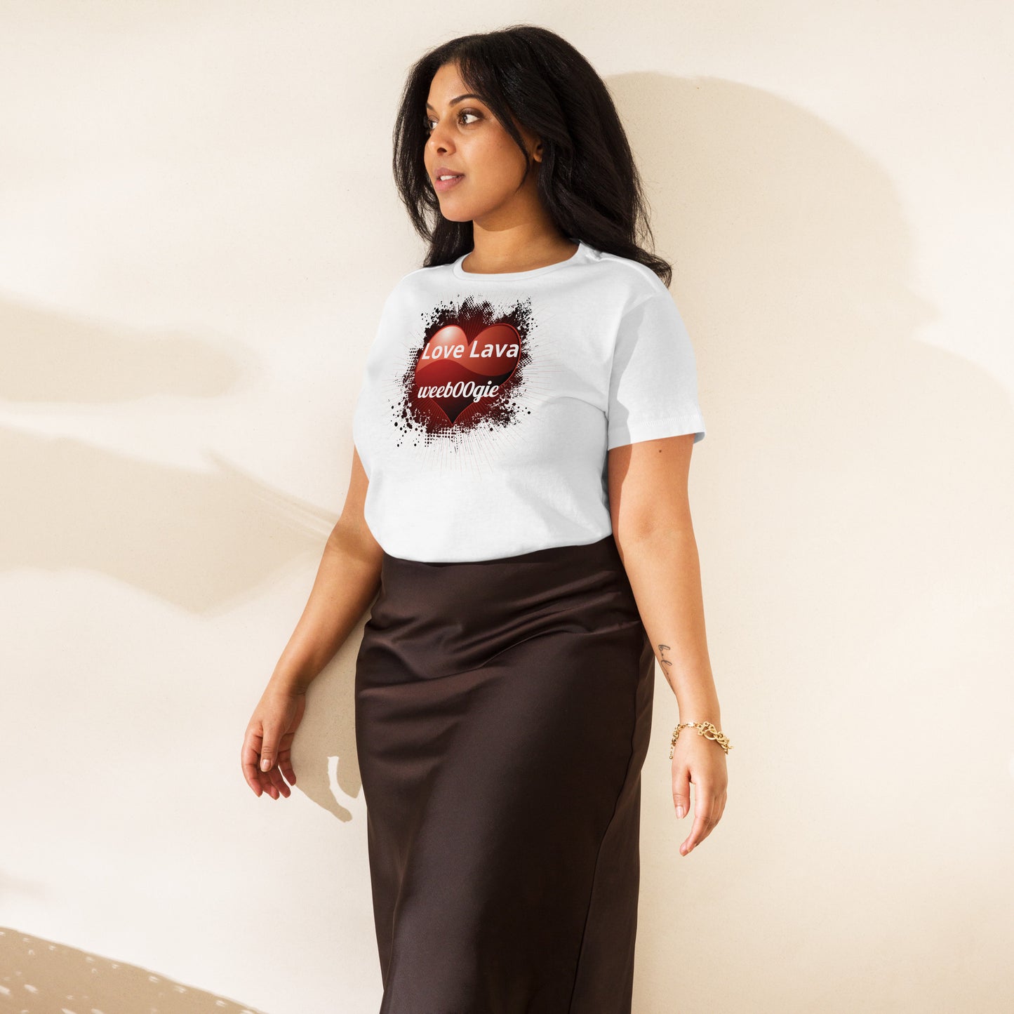 wee b00gie Love Lava Women's High-Waisted T-Shirt - 100% Combed Ring-Spun Cotton Ultra Soft Longline Crew Neck - High-Waisted Fit with Side-Seamed Construction - Perfect for Dancing, Festivals and Everyday Style - wee b00gie store