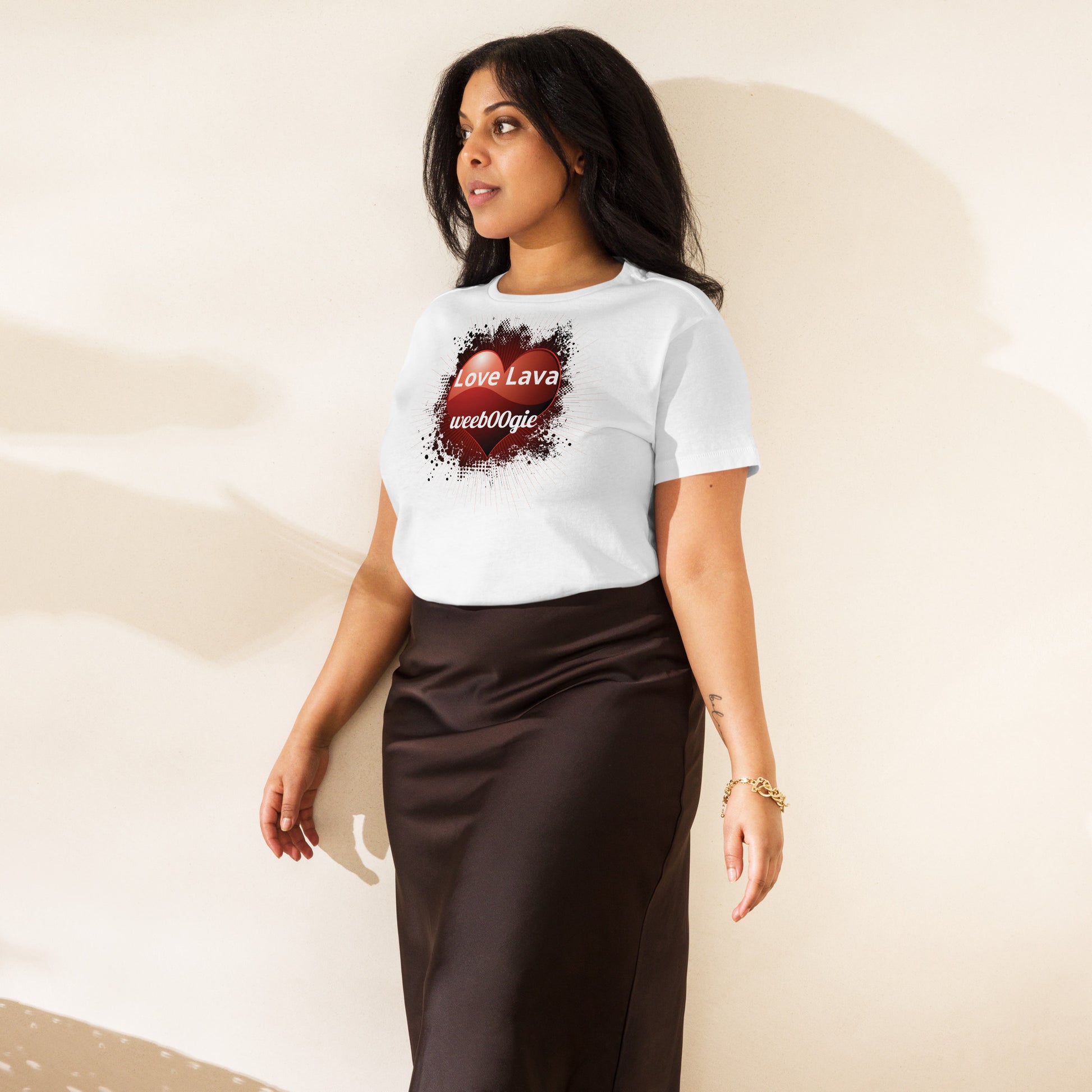 wee b00gie Love Lava Women's High-Waisted T-Shirt - 100% Combed Ring-Spun Cotton Ultra Soft Longline Crew Neck - High-Waisted Fit with Side-Seamed Construction - Perfect for Dancing, Festivals and Everyday Style - wee b00gie store