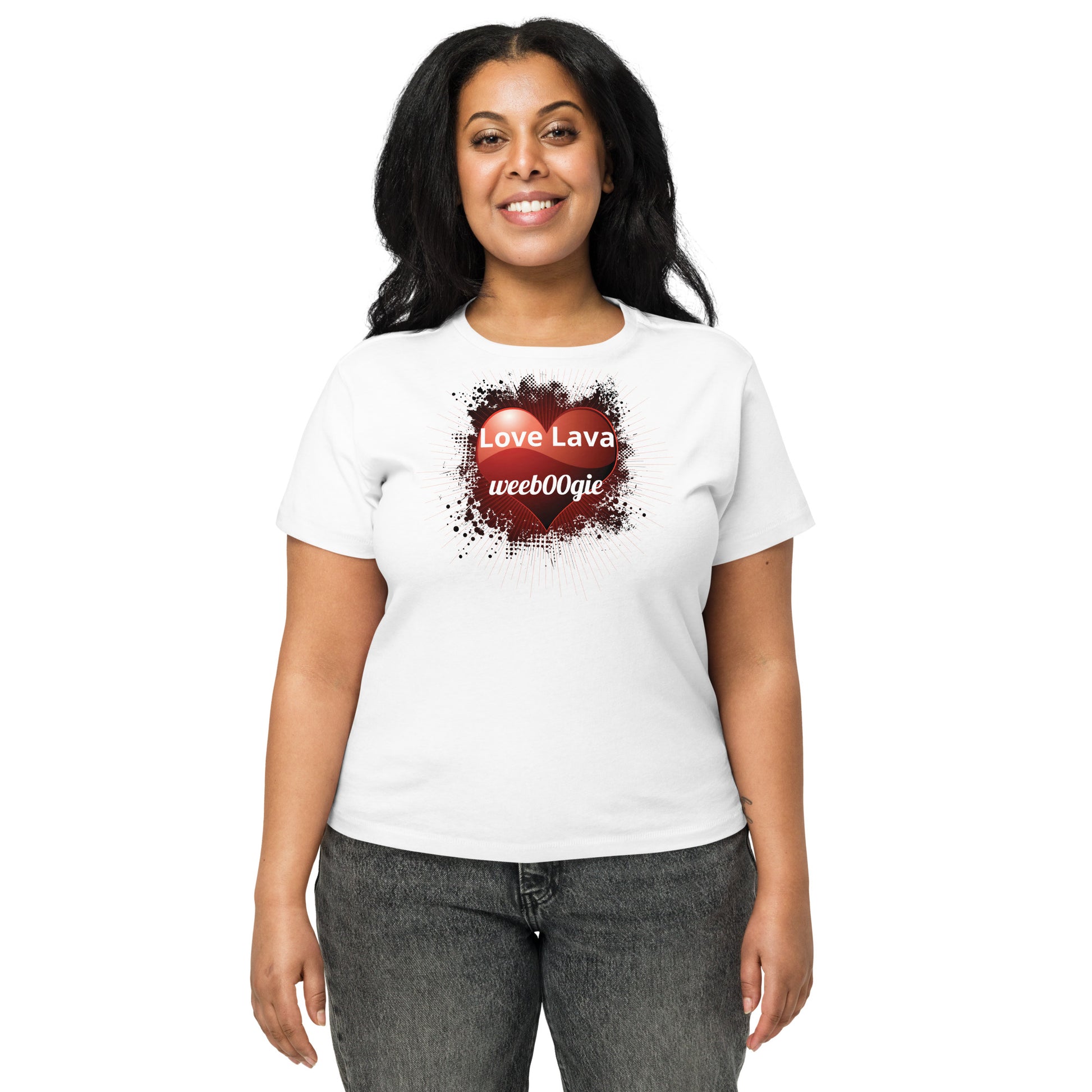 wee b00gie Love Lava Women's High-Waisted T-Shirt - 100% Combed Ring-Spun Cotton Ultra Soft Longline Crew Neck - High-Waisted Fit with Side-Seamed Construction - Perfect for Dancing, Festivals and Everyday Style - wee b00gie store