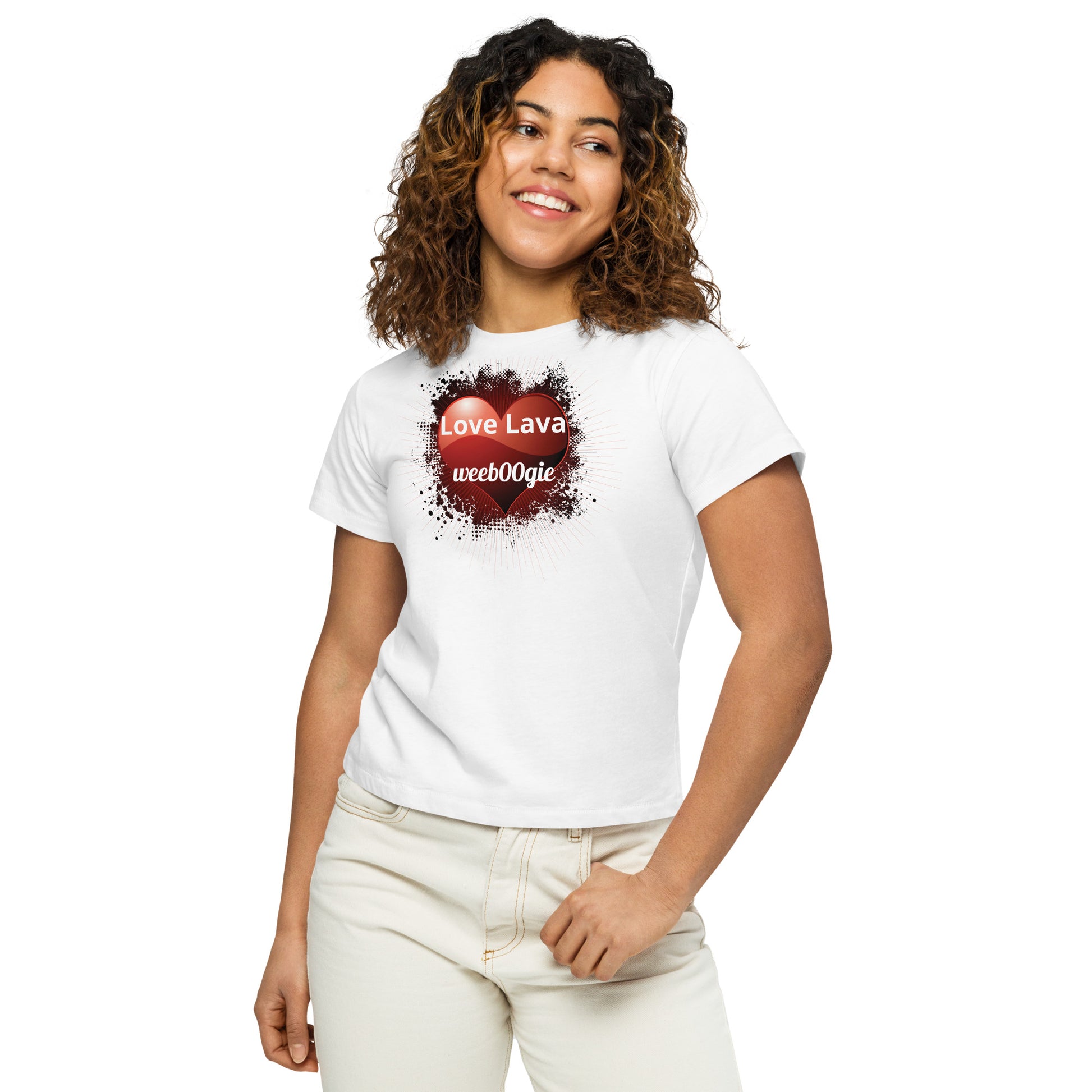 wee b00gie Love Lava Women's High-Waisted T-Shirt - 100% Combed Ring-Spun Cotton Ultra Soft Longline Crew Neck - High-Waisted Fit with Side-Seamed Construction - Perfect for Dancing, Festivals and Everyday Style - wee b00gie store
