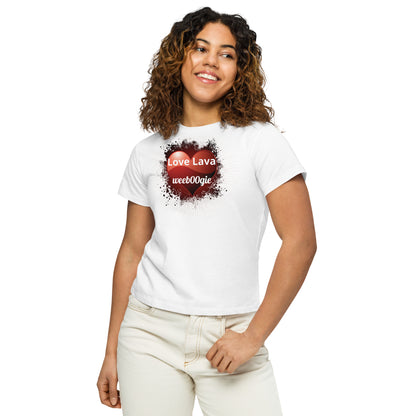 wee b00gie Love Lava Women's High-Waisted T-Shirt - 100% Combed Ring-Spun Cotton Ultra Soft Longline Crew Neck - High-Waisted Fit with Side-Seamed Construction - Perfect for Dancing, Festivals and Everyday Style - wee b00gie store