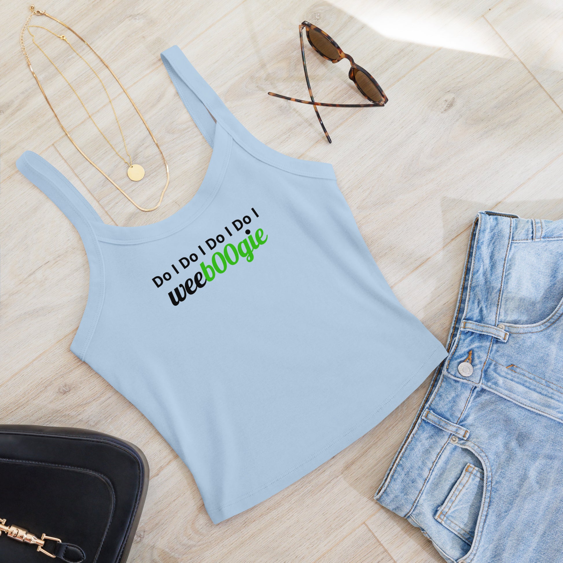 Do I Do I Do I Do I wee b00gie Fun Twist Pun on the Traditional I Do Bridal Tank Top Vest in White Pink and Blue