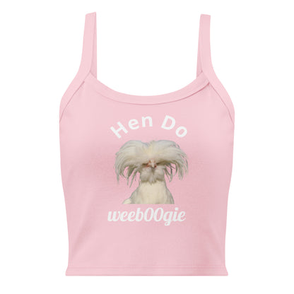 Hen Do Women's Micro-Rib Tank Top featuring White Chicken and Hen Do Text - Soft Airlume Cotton Blend with Thick Straps and Scoop Neck - Mid-Length Stretch Fit with Side-Seamed Construction - Perfect for Hen Parties and Bachelorette Celebrations - wee b00gie store