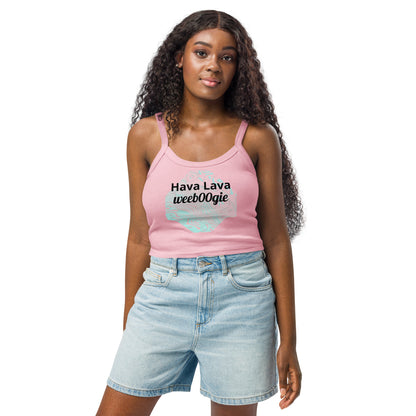 wee b00gie Hava Lava Women's Micro-Rib Tank Top wee b00gie - 52% Airlume Combed Ring-Spun Cotton 48% Polyester Micro-Rib Fabric - Fitted Sleeveless Design with Micro-Rib Texture - Perfect for Dance Events and Lava Dance Style - wee b00gie store