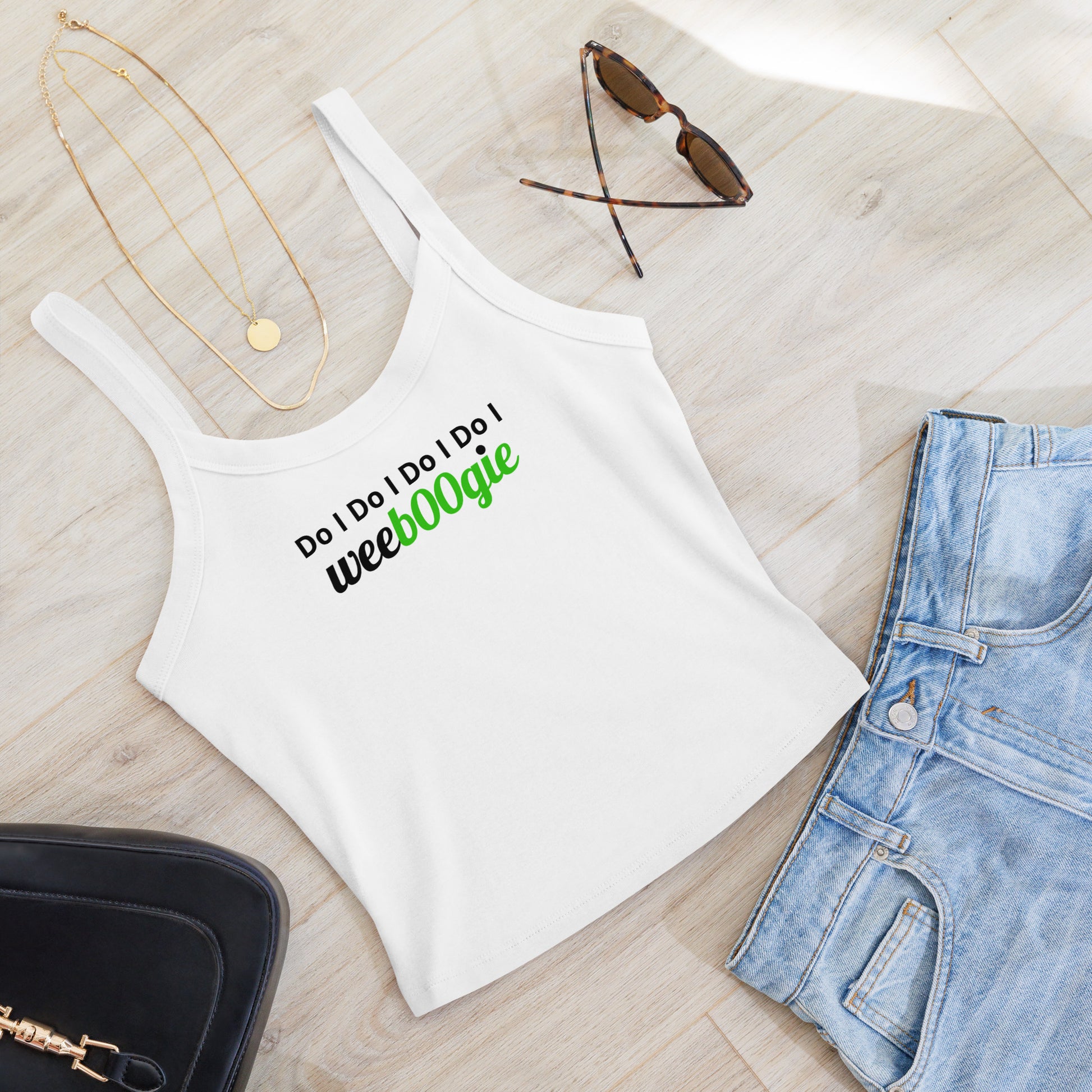 Do I Do I Do I Do I wee b00gie Fun Twist Pun on the Traditional I Do Bridal Tank Top Vest in White Pink and Blue