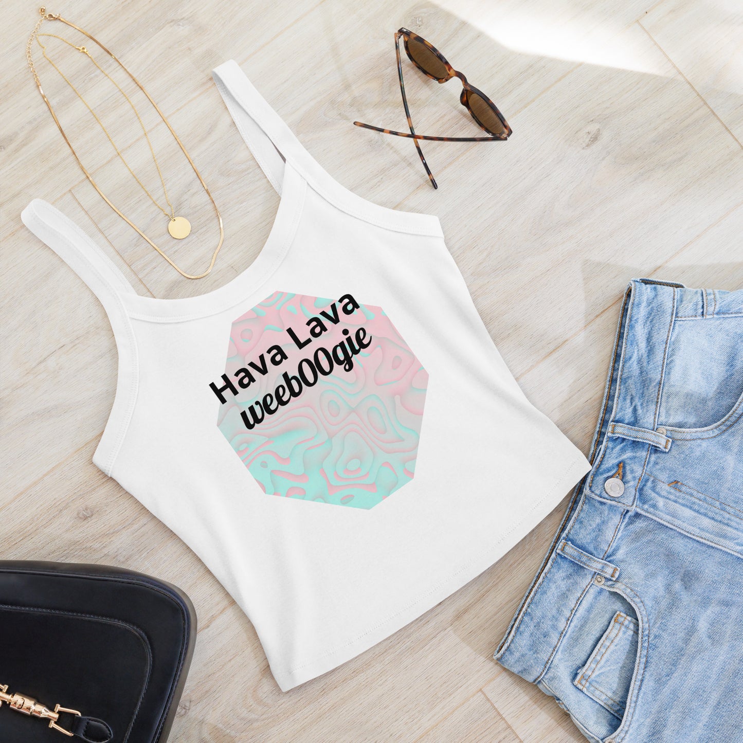wee b00gie Hava Lava Women's Micro-Rib Tank Top wee b00gie - 52% Airlume Combed Ring-Spun Cotton 48% Polyester Micro-Rib Fabric - Fitted Sleeveless Design with Micro-Rib Texture - Perfect for Dance Events and Lava Dance Style - wee b00gie store